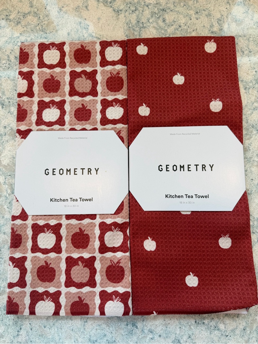 NEW Geometry Red Apple Kitchen Tea Towels - Set of 2